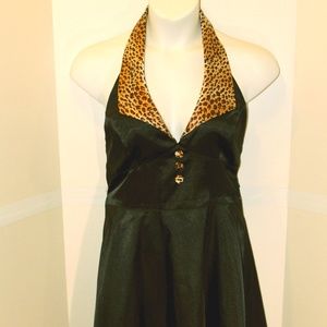 NWOT Rock Steady black & leopard print satin dress